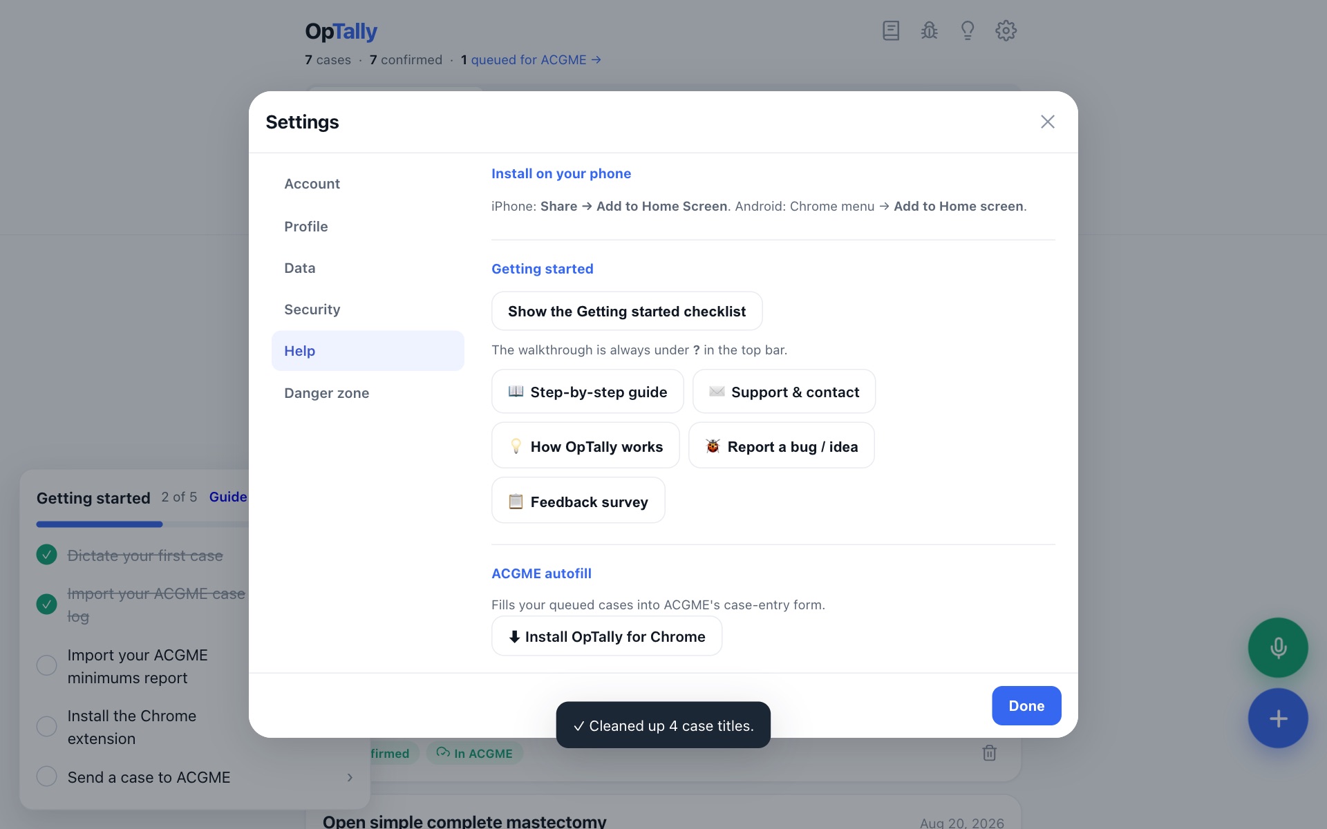 Settings → Help with the extension section