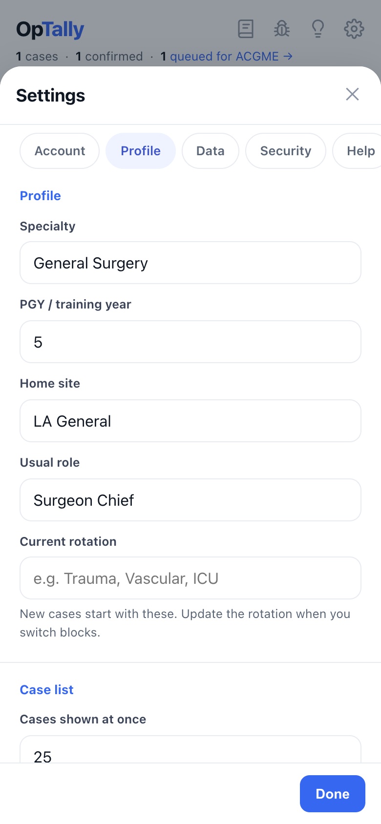 Settings → Profile