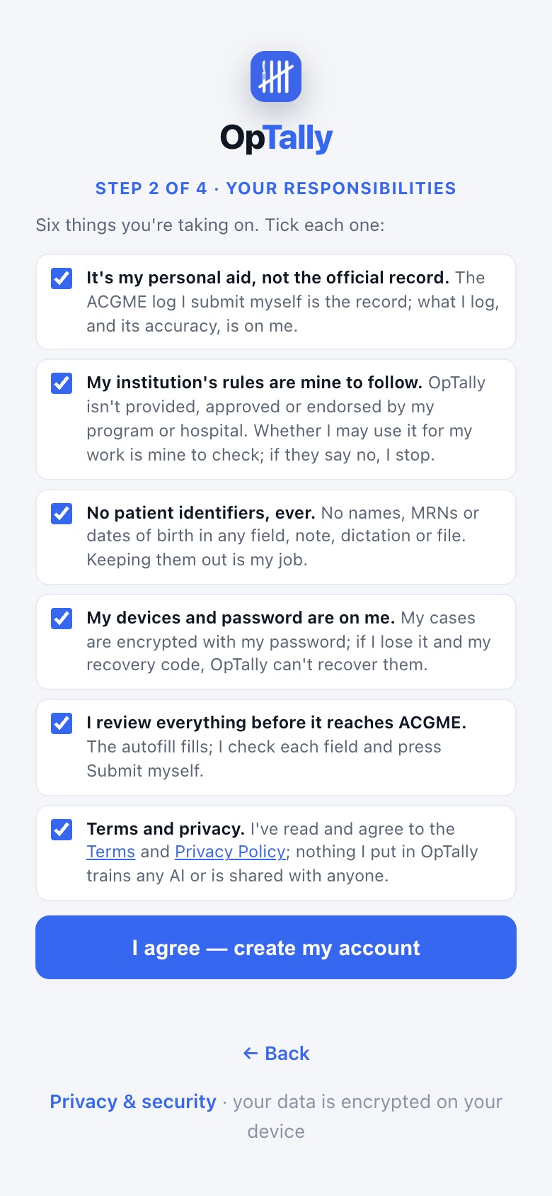 Sign-up step 2: six responsibilities to tick